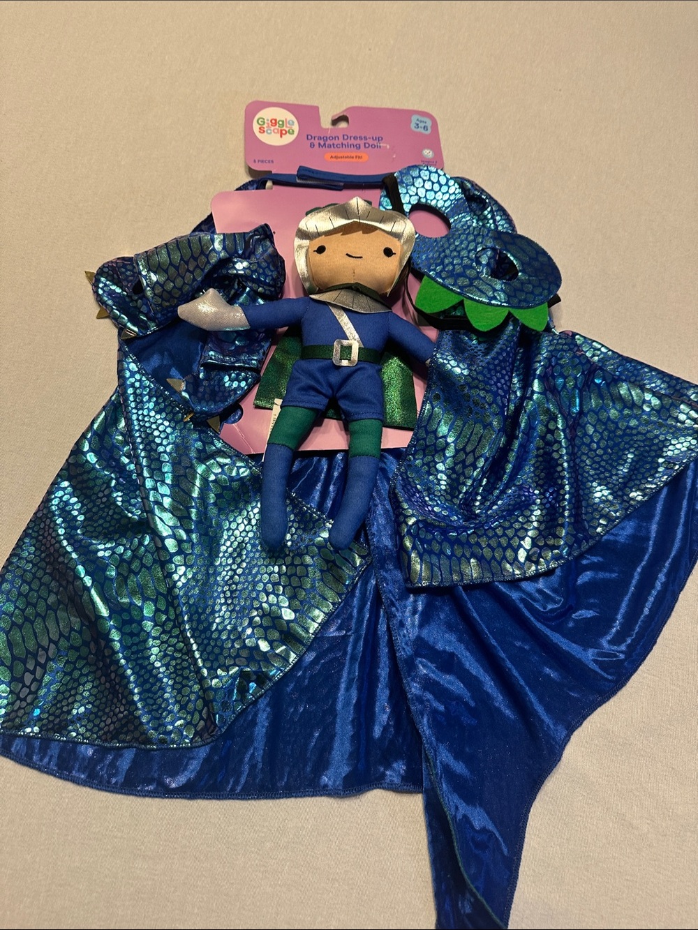 Blue Dragon Dress-Up Costume Set with Matching Doll Ages 3-6